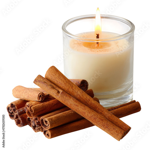Cinnamon Candle With Sticks and Star Anise Creating a Warm Atmosphere