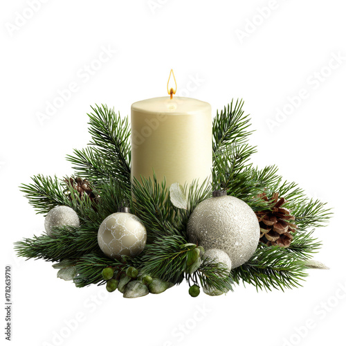 Festive Centerpiece With White Candle and Gold Decorations for Holiday Celebr...