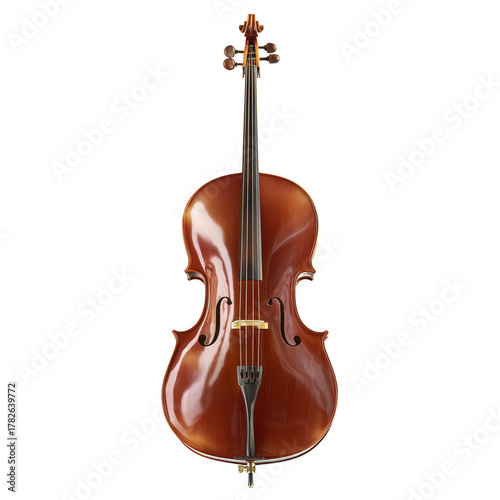 Beautiful Wooden Cello and Bow Displayed on a White Background in a Studio Se...
