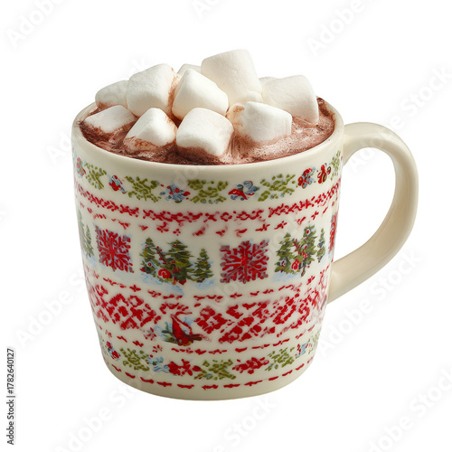 Warm Cup of Hot Chocolate Topped With Fluffy Marshmallows in a Floral Mug