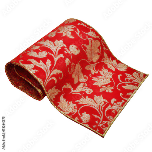Elegant Red Table Runner With Gold Floral Design for Festive Dining