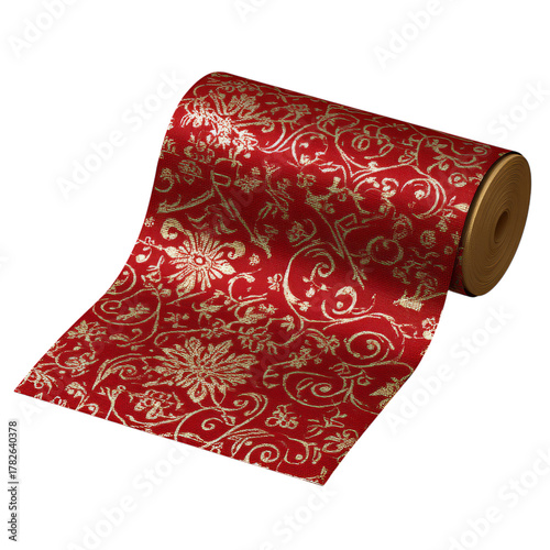 Elegant Red Table Runner With Gold Floral Design for Festive Dining