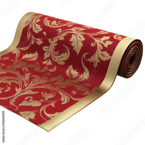 Elegant Red and Gold Floral Table Runner for Festive Dining Occasions