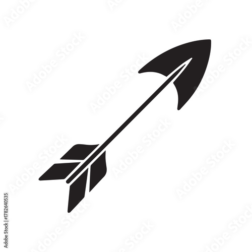 Black arrow isolated on white background, pointing upwards, symbolizing direction and aim
