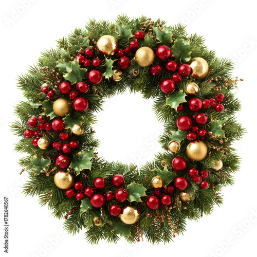 Bright Holiday Wreath With Red and Gold Decorations for Festive Season