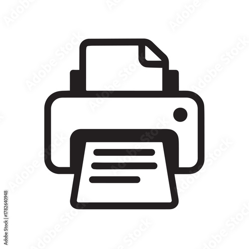 Printer icon with paper isolated on white background for office use