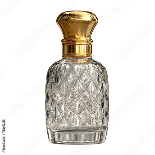 Elegant Glass Perfume Bottle With Golden Cap on Display