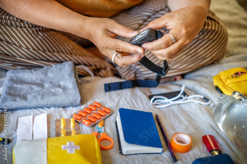 Danger preparation - real moment of lamp check on bed in bedroom