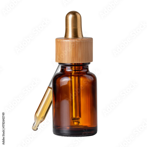 Natural Serum Bottle for Skincare With Wooden Dropper in a Minimalist Style