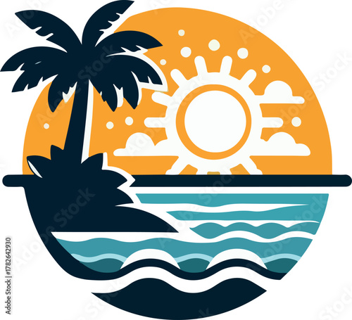 Summer beach palm tree logo icon vector .