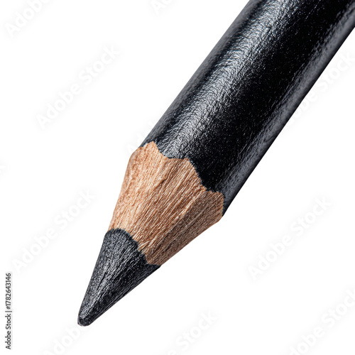 Black Pencil Tip Close-Up Showing Sharpened Edge for Drawing and Writing Acti...