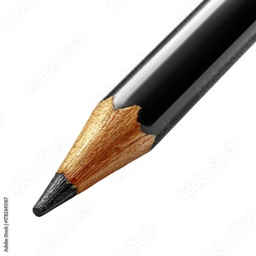 Black Pencil Tip Close-Up Showing Sharpened Edge for Drawing and Writing Acti...