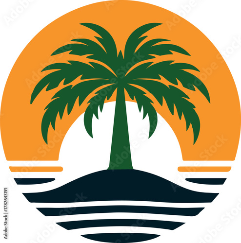 Summer beach palm tree logo icon vector .