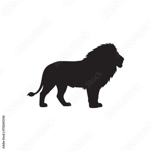 Lion standing silhouette icon vector flat illustration
