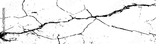 Cracked surface pattern displaying intricate details of a dry and damaged terrain. Fractured surface, a network of deep cracks radiating across a white background. 