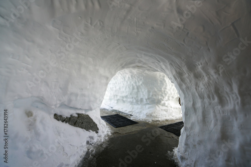 Fototapeta Naklejka Na Ścianę i Meble -  A snow cave with a small entrance
