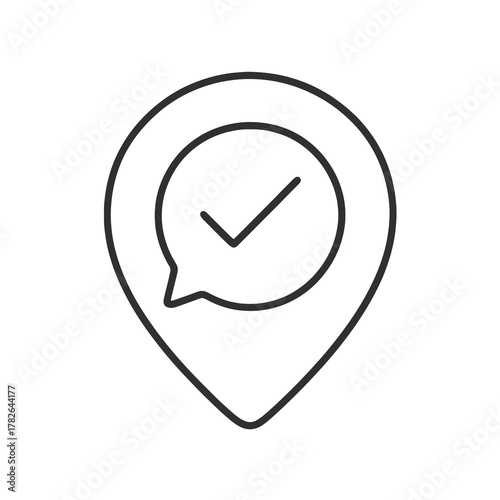 Thin-line feedback approval icon inside a circular pin, representing satisfaction and trust. Ideal for CRM dashboards and client communication systems.