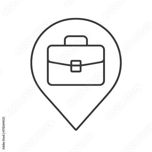 Minimalist line vector of a briefcase in pin shape, representing business, career, and corporate success in professional applications.