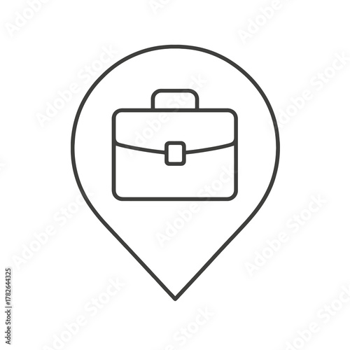 Thin-line briefcase icon inside a circular pin, symbolizing professionalism and work. Ideal for corporate dashboards and office management UIs.