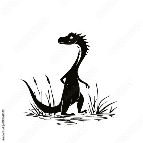 Baryonyx. Baryonyx simple black and white line art vector logo