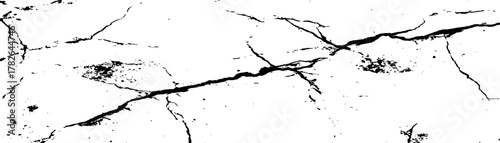 Cracked surface pattern displaying intricate details of a dry and damaged terrain. Fractured surface, a network of deep cracks radiating across a white background. 