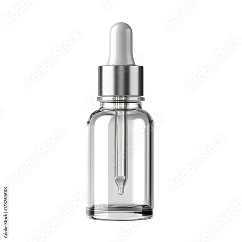 Clear Glass Dropper Bottle With Silver Cap for Skin Care Products Displayed o...