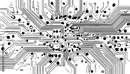 Abstract Circuit Board Pattern. Abstract circuit board pattern in black and white. Abstract black and white circuit board pattern with clean lines and connections. 