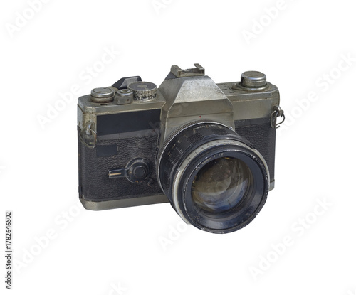 Vintage SLR Film Camera with Lens Isolated on Transparent Background