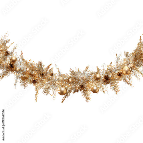 Festive Golden Garland With Ornaments and Greenery for Holiday Decoration