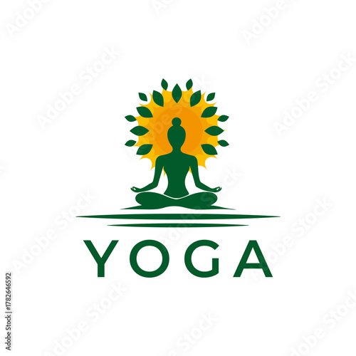 Silhouette of a woman sitting in lotus position. Girl doing yoga and meditating. Meditation and healthy lifestyle. Vector illustration