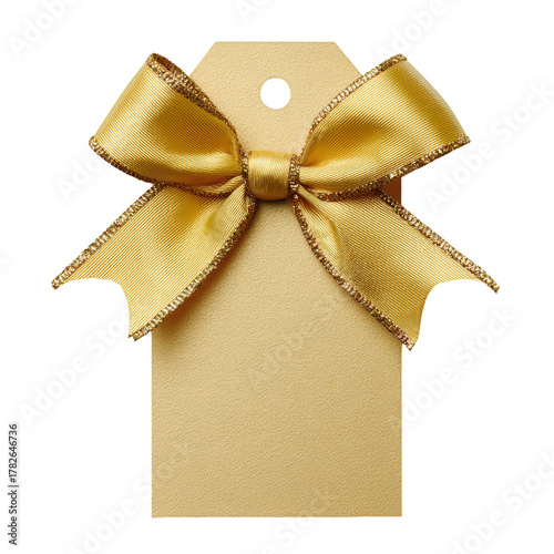 Elegant Golden Gift Tag With a Shiny Bow Perfect for Special Occasions and Ce...