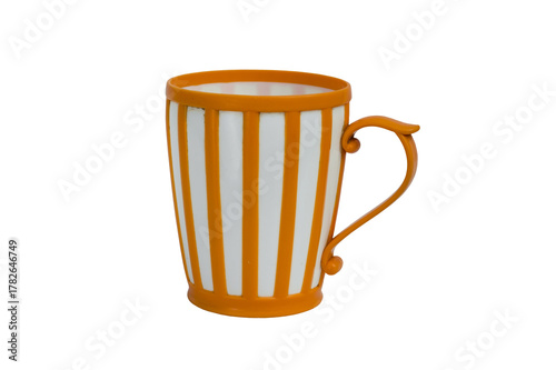 Orange and White Striped Plastic Cup on Transparent Background