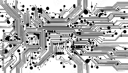 Abstract Circuit Board Pattern. Abstract circuit board pattern in black and white. Abstract black and white circuit board pattern with clean lines and connections. 
