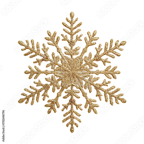 Gold Snowflake Design Sparkling on a White Background During Winter Season Ce...