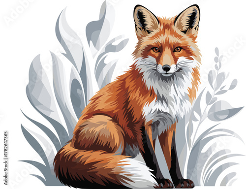Realistic Red Fox Sitting in Nature Vector Illustration, Detailed Wildlife Mammal Portrait