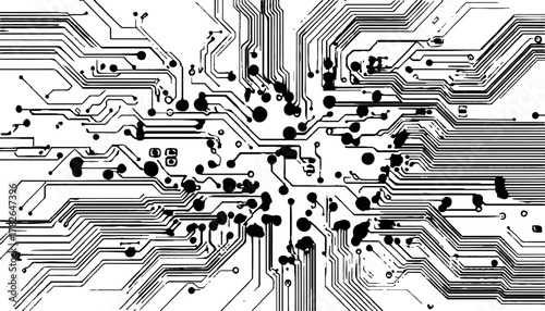 Abstract Circuit Board Pattern. Abstract circuit board pattern in black and white. Abstract black and white circuit board pattern with clean lines and connections. 