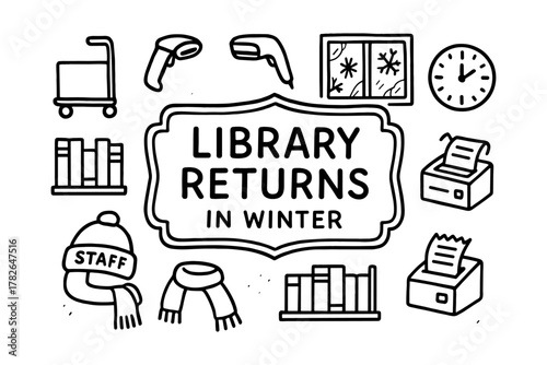 Simple winter library logistics with books and accessories