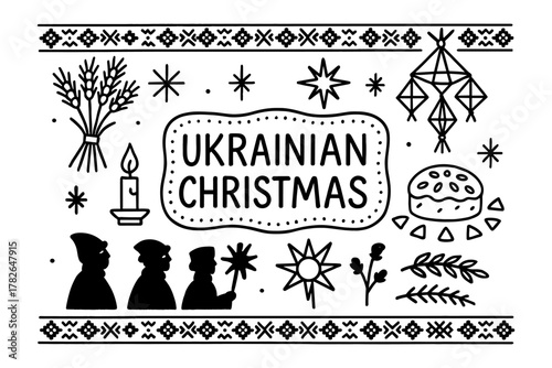 Ukrainian christmas icons: cultural symbols in traditional black and white design