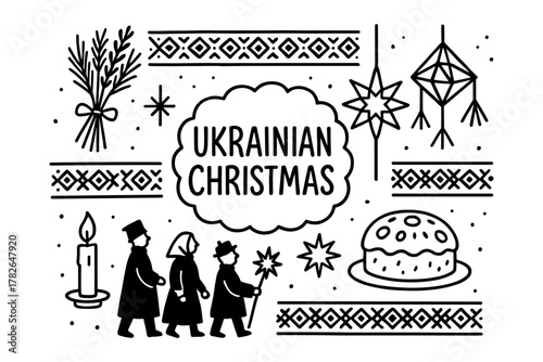 Ukrainian christmas celebration design with traditional symbols and patterns