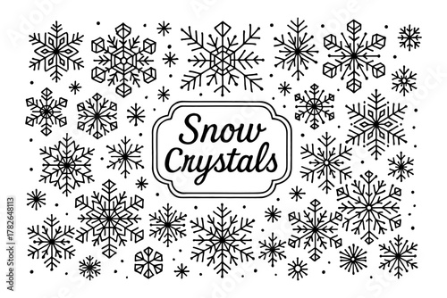 Intricate snowflakes collection in black linear style for winter designs