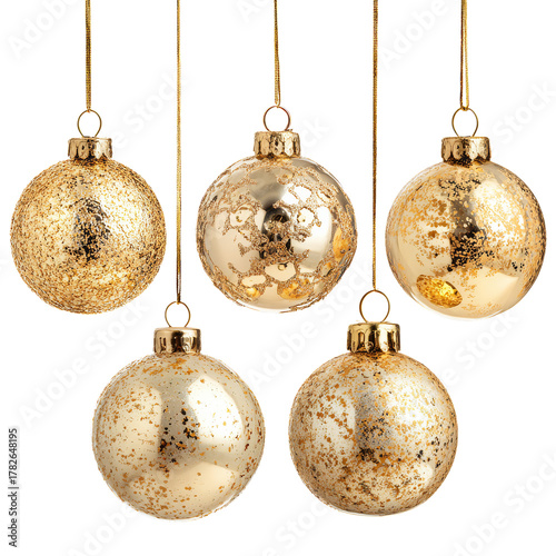 Golden Holiday Ornaments Hanging Together for Festive Decoration