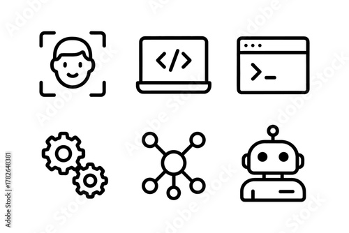 Technology icons collection: programming, automation, and robotics
