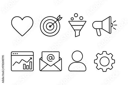 Minimalist line icons for digital marketing and communication concepts