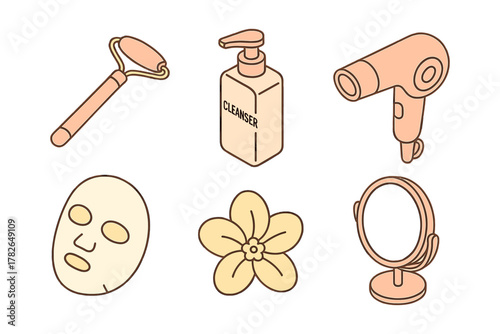 Skincare and beauty tools collection in minimalist pastel design