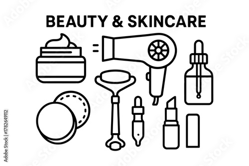 Minimalist beauty and skincare tools with iconic line art design for modern self-care
