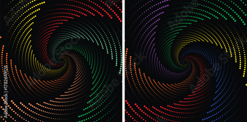 Abstract colorful spiral dots vortex motion digital background