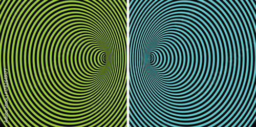 Mesmerizing concentric circle vortex in green and blue colors