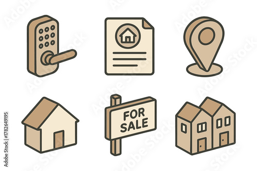 Real estate icons collection with 3d isometric design for property and housing
