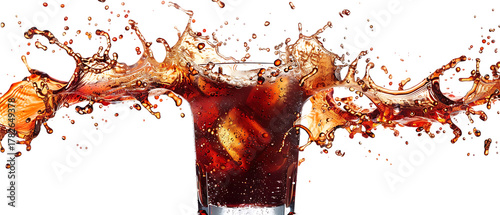 Cola splash with ice.