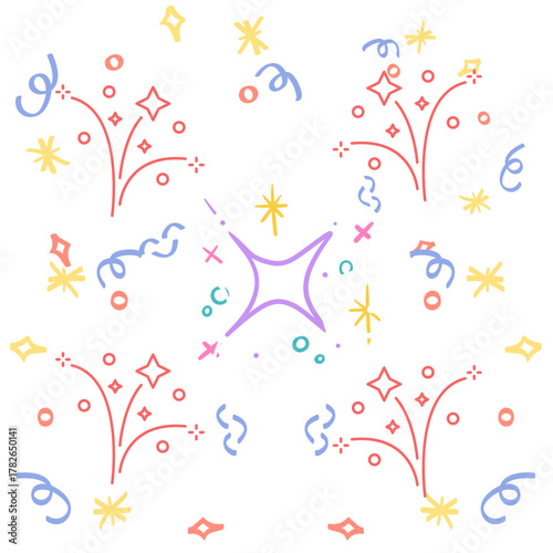 Celebration Confetti and Fireworks Icons on White Background for Party and Holiday Design